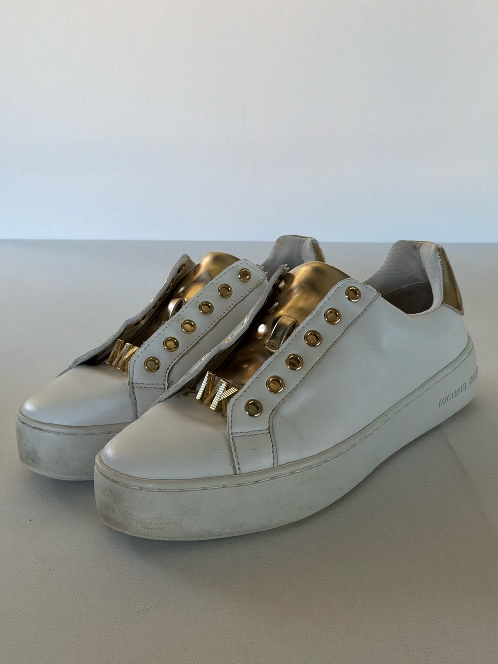 Michael Michael Kors White Gold Platform Slip-On Sneakers Women’s Size 7